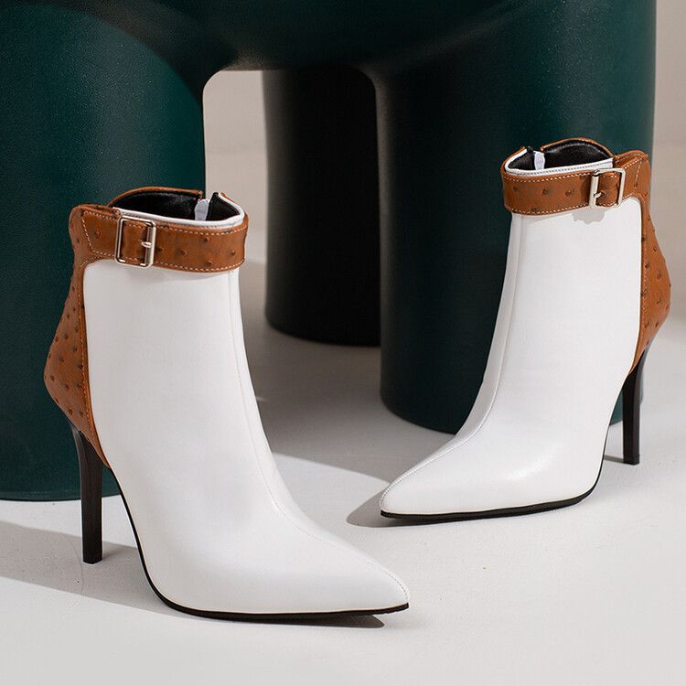 2022 European and American style pointed thin heel fashion women's boots leopard print short boots foreign trade large size color matching short boots_voghion.com