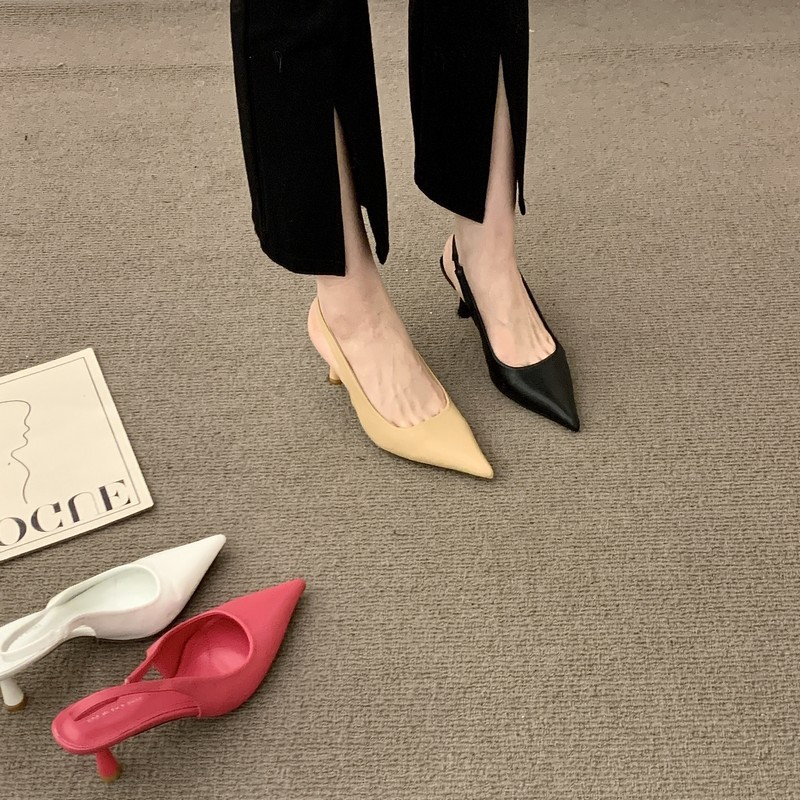Design sense niche women's 2023 spring new pointed after empty bao head sandals femininity high heel shoes_voghion.com