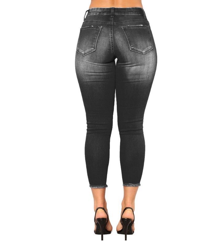 Abbigliamento donna Jeans elastici a vita alta con fori per le donne_voghion.com
