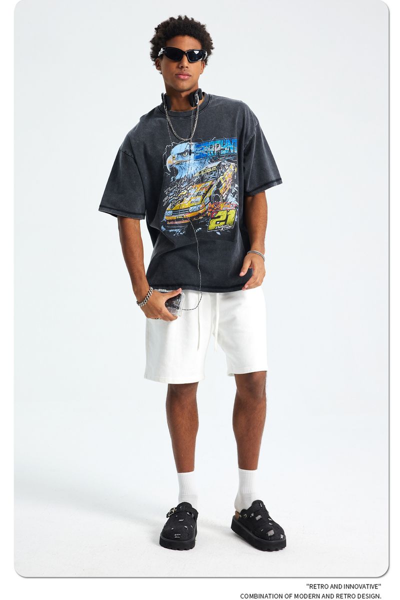 Retro Old Washed Short Sleeves Men's Loose Small Neckline Batik Printing T_voghion.com