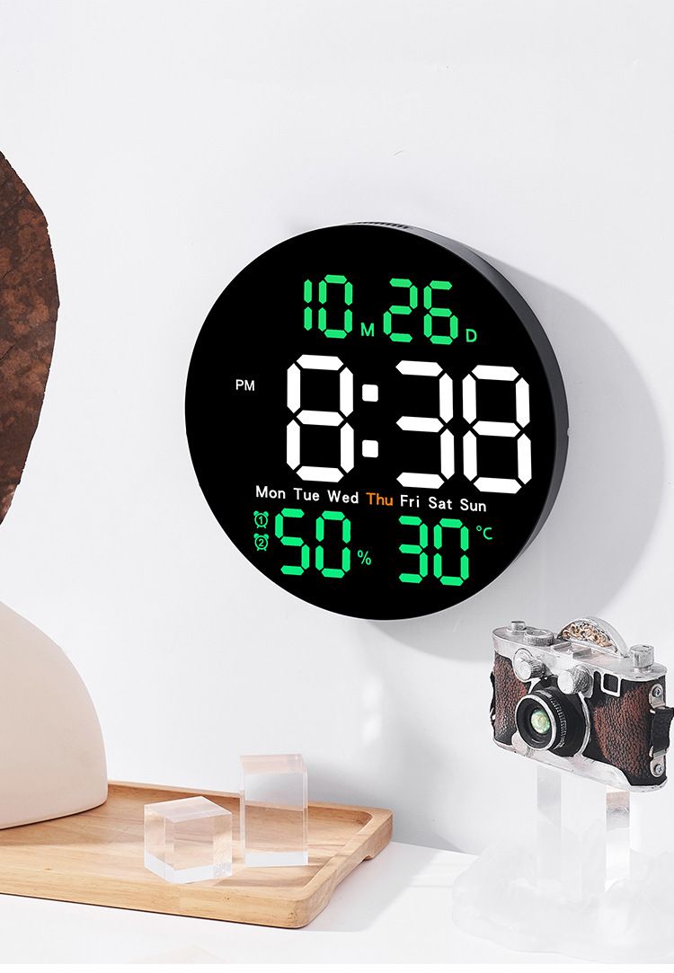 Moderno orologio da parete a LED con display di temperatura e umidità, retroilluminazione multicolore, funzionamento silenzioso per soggiorno, camera da letto, ufficio_voghion.com