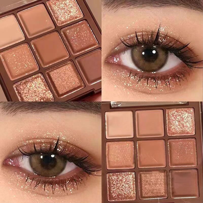 Nine-Grid Transparent Nine-Color Acrylic Earth Tone Student Affordable Glitter Pearl Stage Makeup Eyeshadow Palette_voghion.com