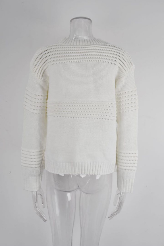 Essential Ribbed Knit Sweater – Long Sleeve Crewneck Pullover (Streetwear Minimalist, Hollow-Out Detailing, Euro-US Cross-Border Fit)_voghion.com