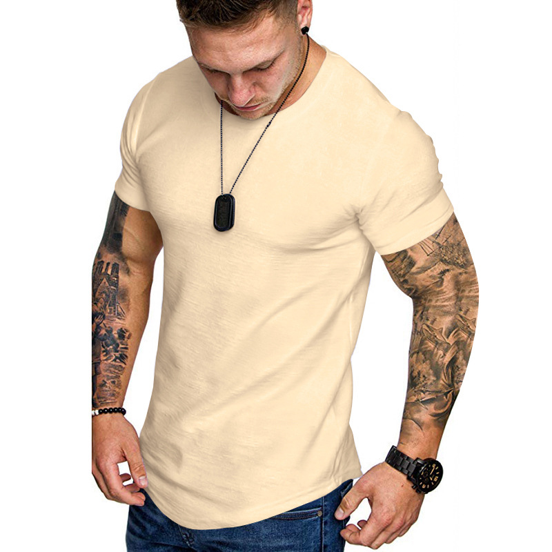 2023 Summer New Short Sleeve T-Shirt Solid Color Casual Round Neck Men's Top_voghion.com