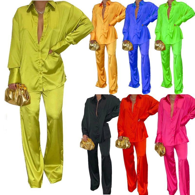 Completo casual alla moda in raso da donna - Elegante abito ampio a maniche lunghe per l'uso quotidiano Abbigliamento da donna_voghion.com