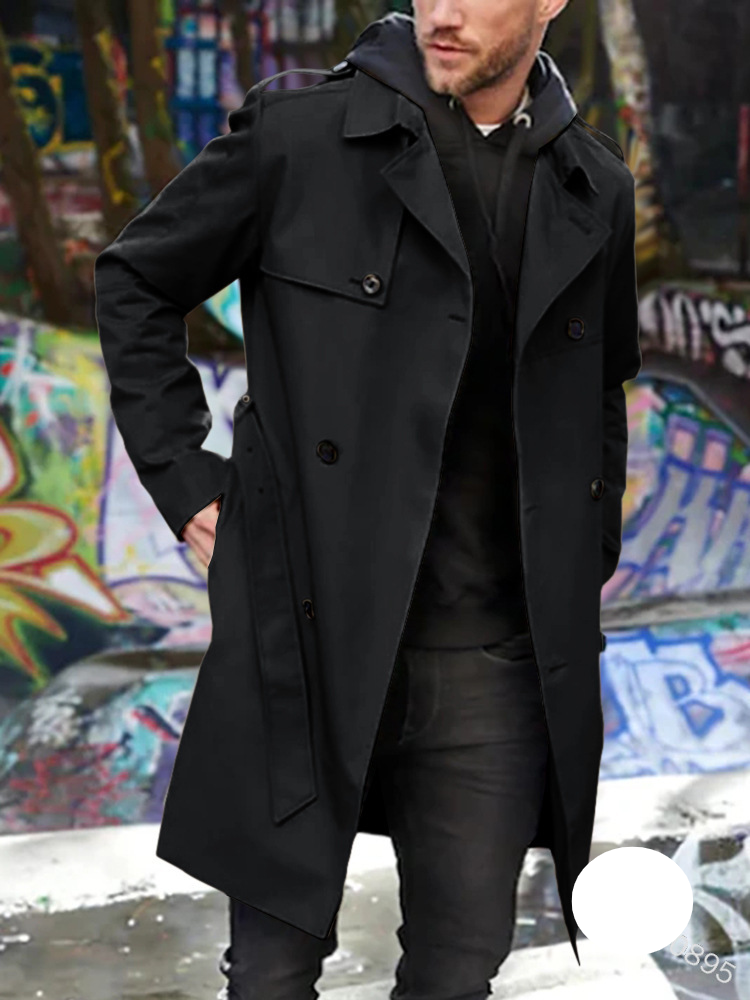 Men's Clothing Spring And Autumn New Solid Color Long-sleeved Windbreaker Men's Lapel Slim Double-breasted Casual Jacket_voghion.com