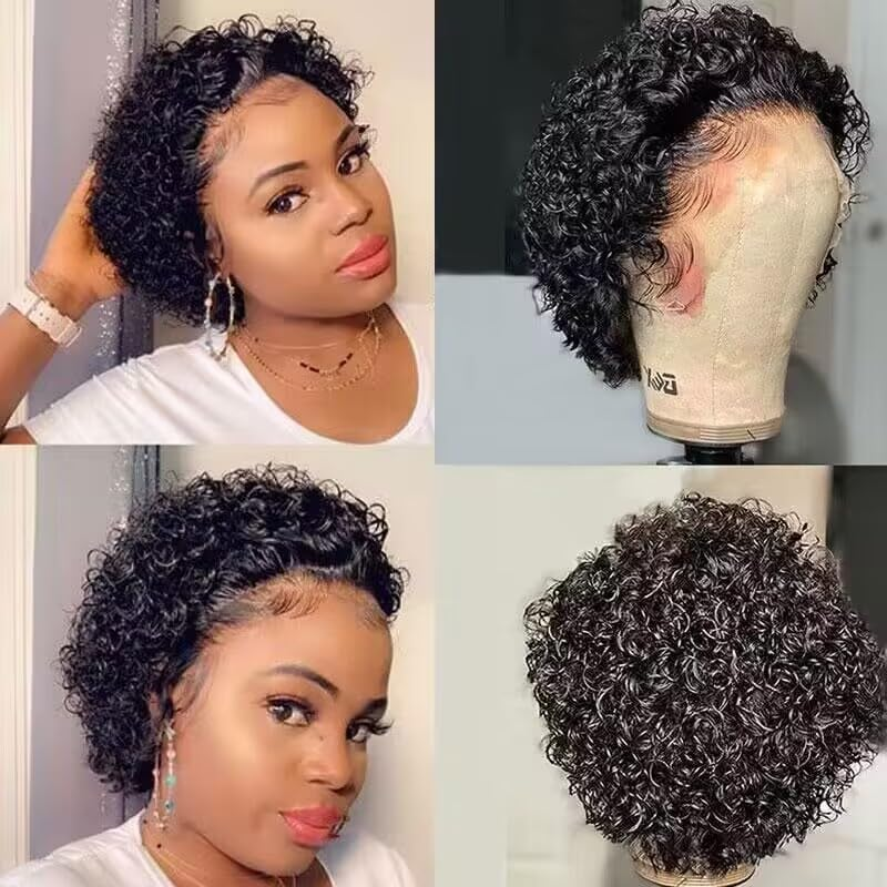 Braziliaanse Krullend Korte Pruiken Korte Pixie Cut Krullend Pruiken Voor Vrouwen 13*4*1 Kort Krullend Menselijk Haar pruiken 180% Dichtheid_voghion.com