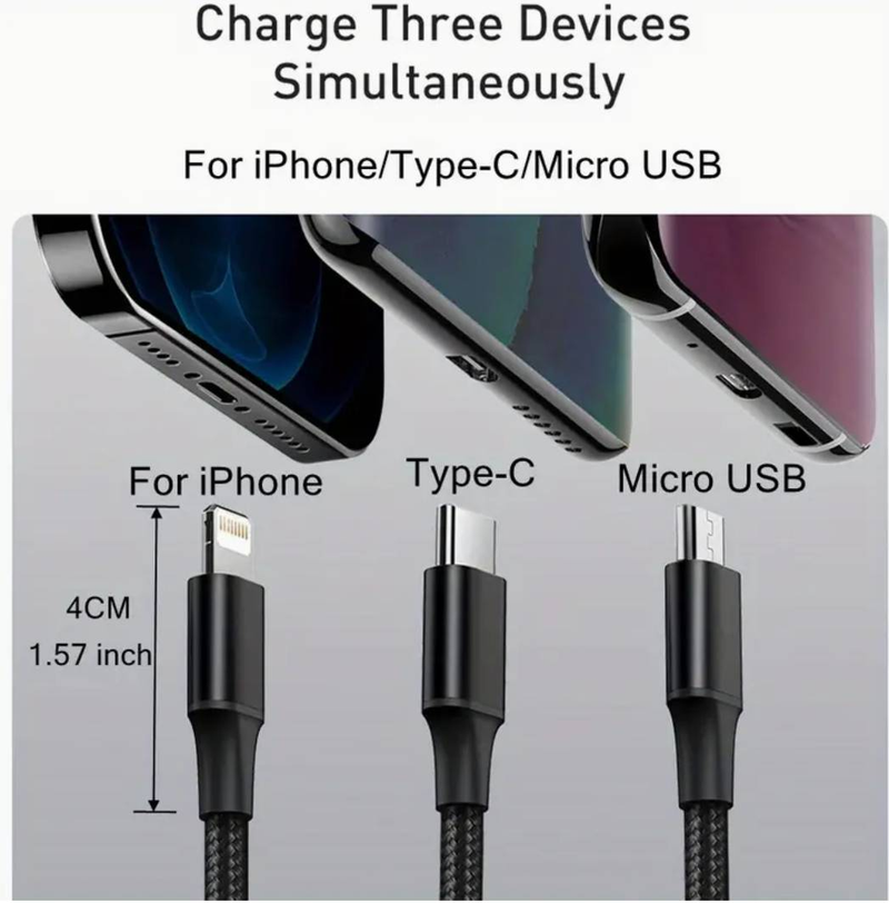 3 In 1 USB Charging Cable For IPhone/Type-C/Micro USB Charger Cable_voghion.com