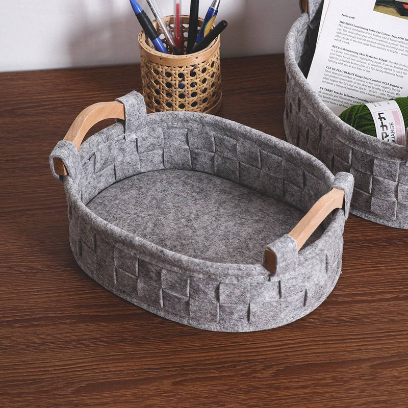 Lot de 3 paniers de rangement en feutre gris, adaptés au rangement des jouets, des vêtements, des cosmétiques, des objets du quotidien, etc._voghion.com