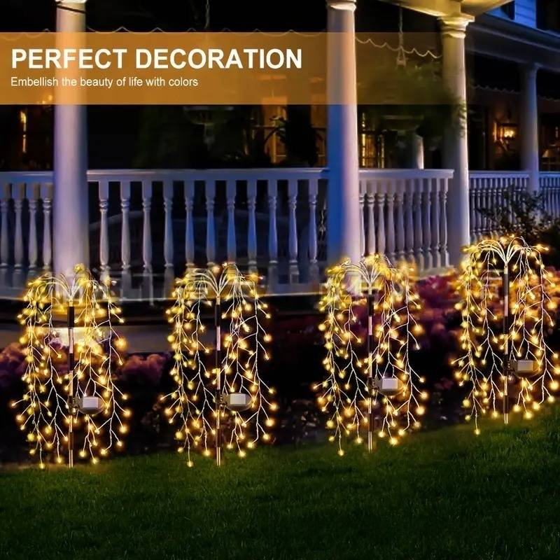 Solar Firecracker LED String Lights – IP65 Waterproof Outdoor Decorative Lights (120/200/300 LEDs, Foldable Pole, 8 Modes, Warm White/Color Changing)_voghion.com