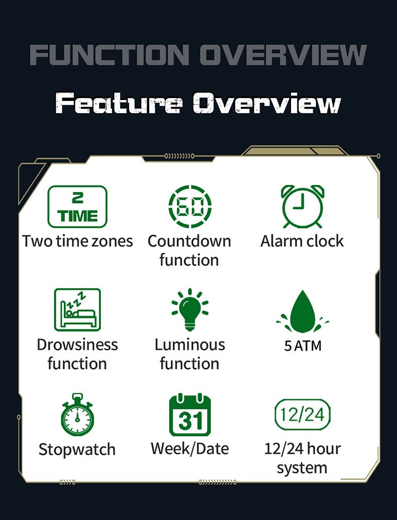 Digital Sports Watch For Students – 50M Waterproof, Multi-Function, Nylon Strap – LED Backlight & Military-Inspired Design_voghion.com
