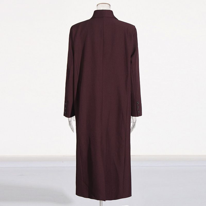 Women’s Elegant Long Trench Coat – French-Inspired Double-Breasted Coat With Notched Lapel (Angora Red/Black, S-XL, Wrinkle-Resistant)_voghion.com
