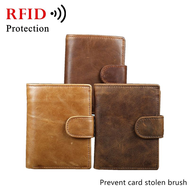 Nueva cartera con ranuras para múltiples tarjetas, estilo Crazy Horse, informal, corta, monedero, bolso de mano de cuero genuino para hombre_voghion.com