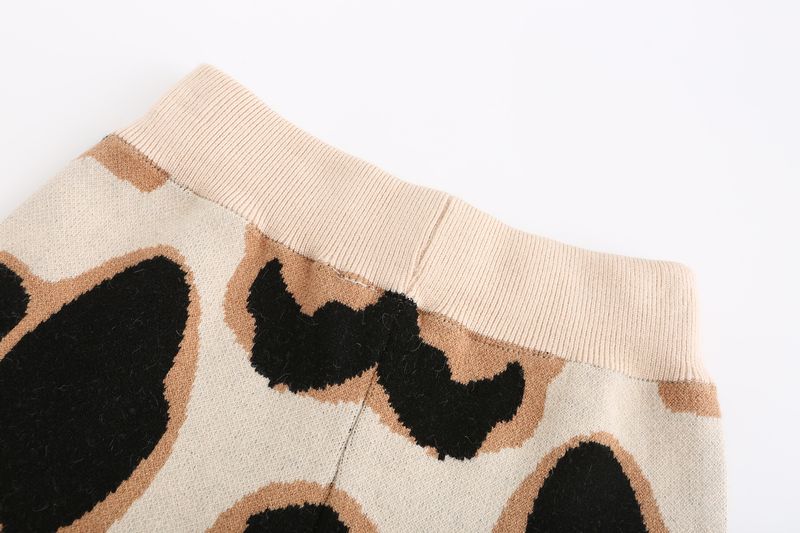 Completo da donna con pantaloncini in maglione a maniche lunghe con stampa leopardata_voghion.com
