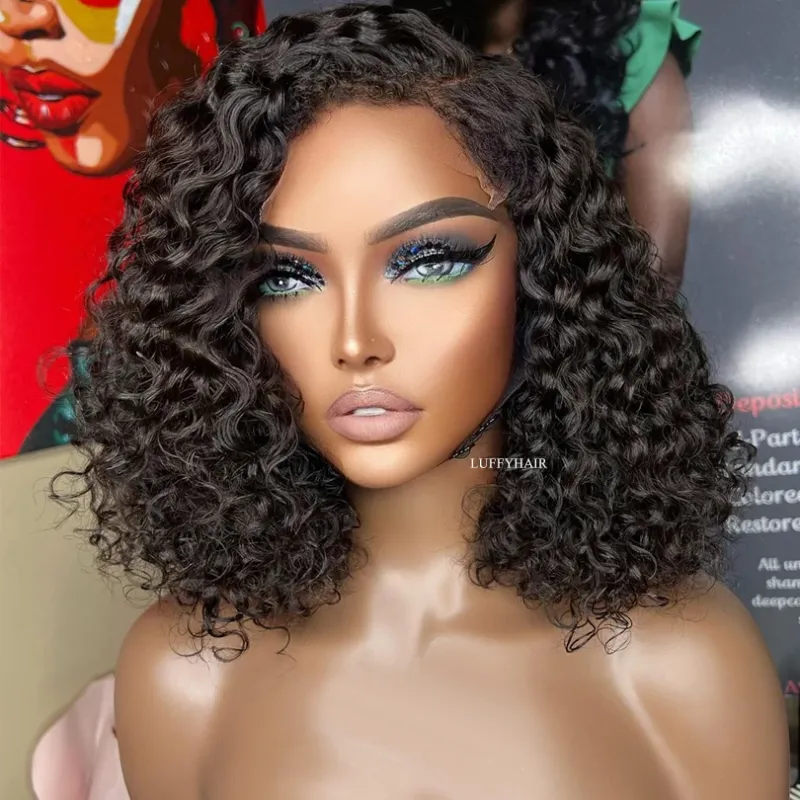 Perruque Bob à base de soie de 16 pouces, cheveux humains ondulés, perruques en dentelle complète à base de soie bouclées pour femmes, perruques brésiliennes bouclées sans colle_voghion.com