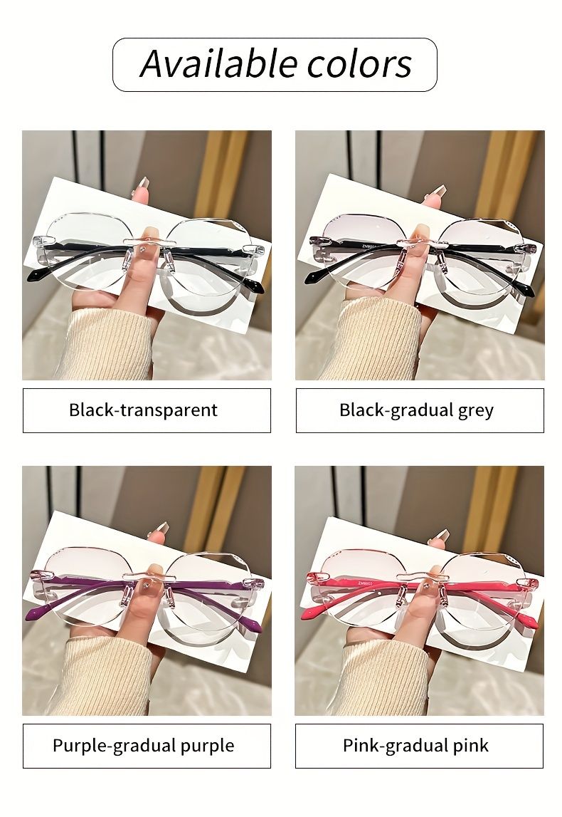 Elegant Geometric Rimless Reading Glasses With Rhinestone Accents, Full Rim Frame, Comfortable Lightweight Design, 1.0 To 3.5_voghion.com