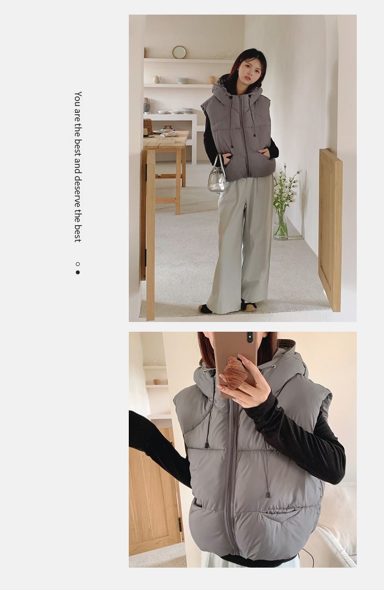 Dames Puffer Vest met Capuchon - Gewatteerde Lichtgewicht Mouwloze Jas, Oversized Casual Gilet met Ritssluiting voor Herfst/Winter (Kaki/Grijs)_voghion.com