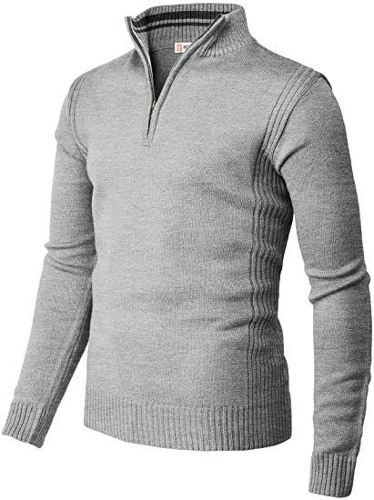 Męski luźny, dopasowany sweter typu pullover, długi rękaw, dzianinowy, zapinany na zamek błyskawiczny, kołnierzyk typu stójka, koszulka polo_voghion.com