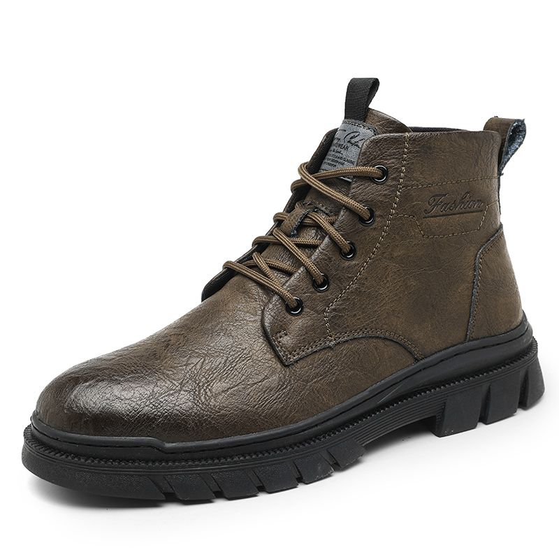 Martin high-top britiske mid-top lædersko korte sorte arbejdsstøvler til mænd_voghion.com