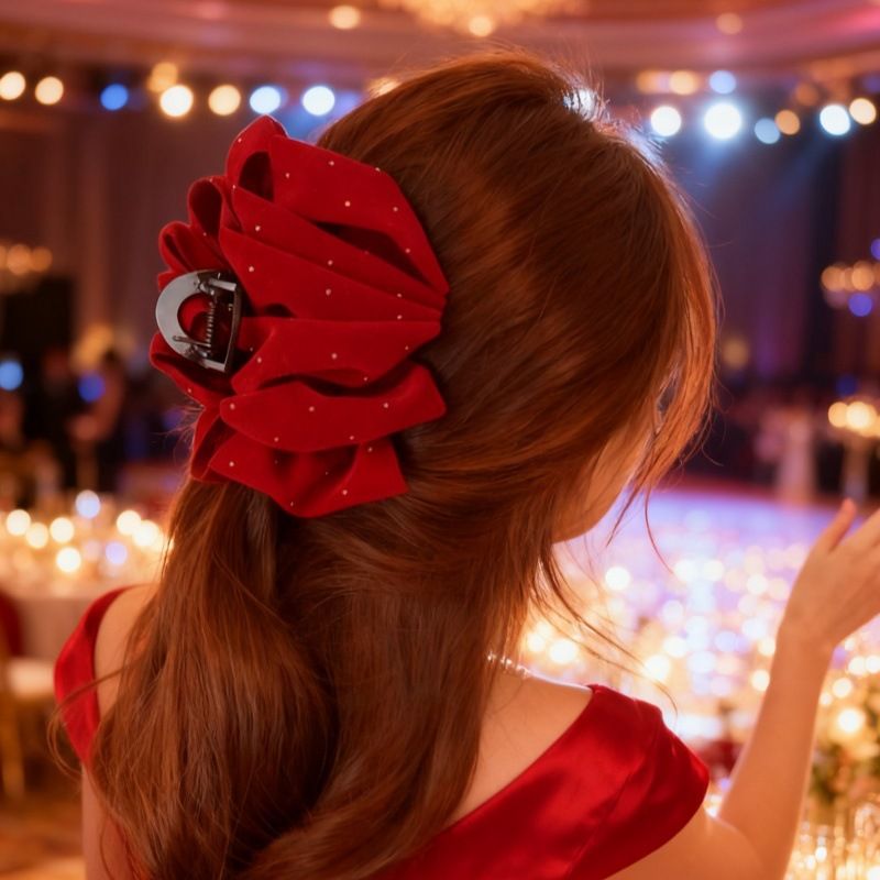 13 cm große Samt-Haarspange mit Schleife – Weihnachtsstil, elegantes Wolkenblasen-Design für Hochzeiten, Partys und den Alltag_voghion.com