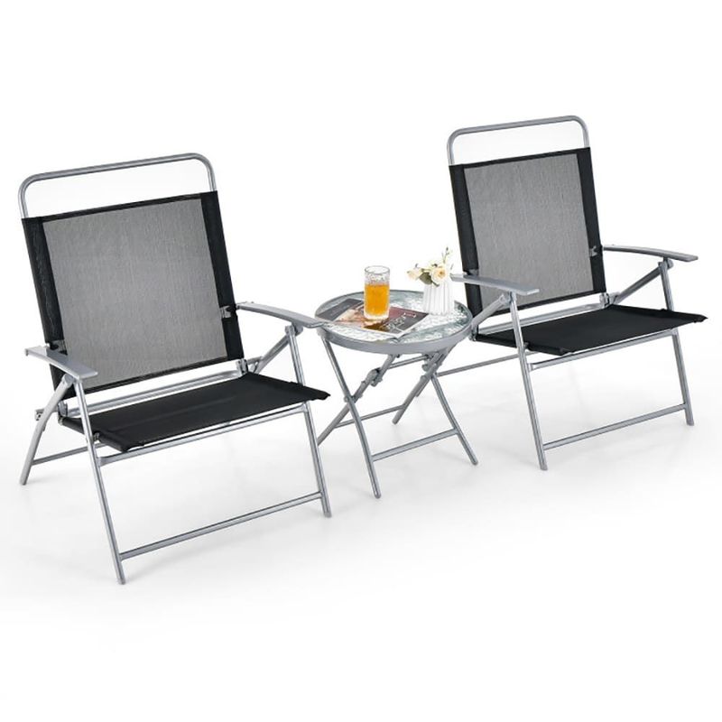3 Pieces Patio Folding Chair Set Outdoor Metal Conversation Set_voghion.com