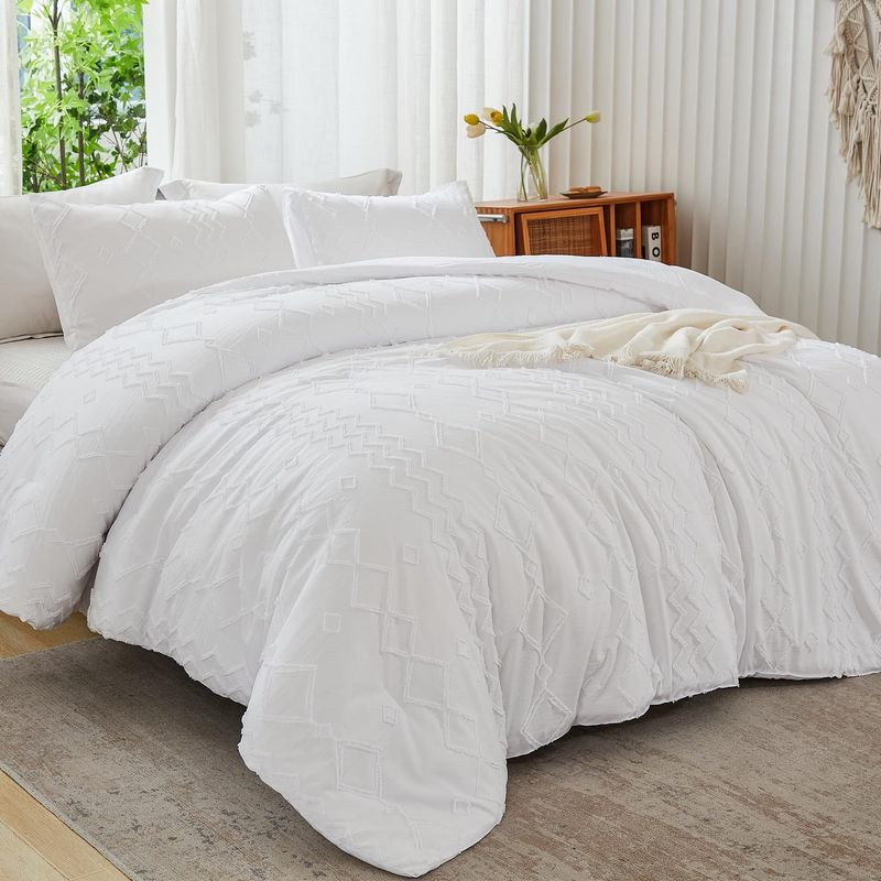 Quilt Set White Diamond Wave Tufted Cut Flower Fat Quilt Core Chemical Fiber Quilt Quilt Three Piece Set_voghion.com