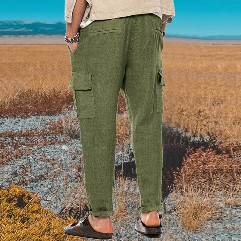 Neue Herren Frühling und Herbst europäische und amerikanische Werkzeug Baumwolle Leinen Hose Herren Multi-Bag Casual Hose_voghion.com