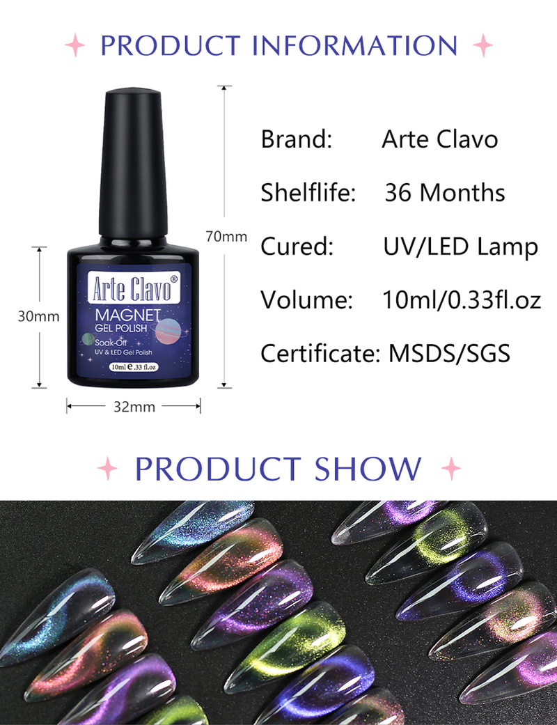 Arte Clavo 9D Cat Eye Vernis Semi Permanent UV Sparkling Nagellack Rainbow Glitter Cat Magnetic Nail Gel Polish Snowlight_voghion.com