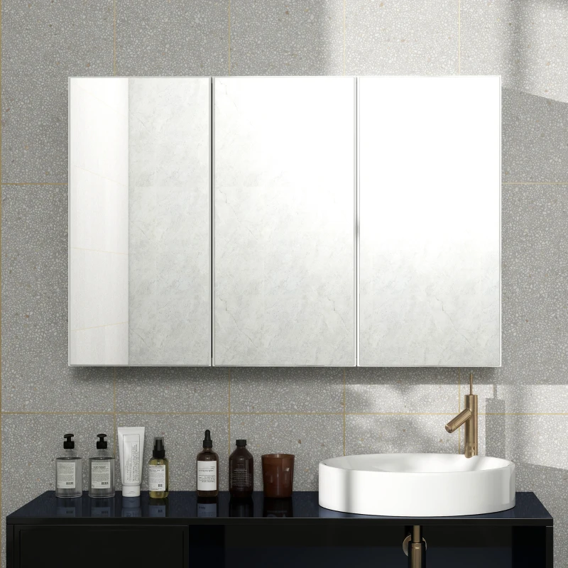 Wandmontierter Spiegelschrank Mit 3 Türen, Fürs Badezimmer, 90x15.5x60 Cm, Bianco_voghion.com