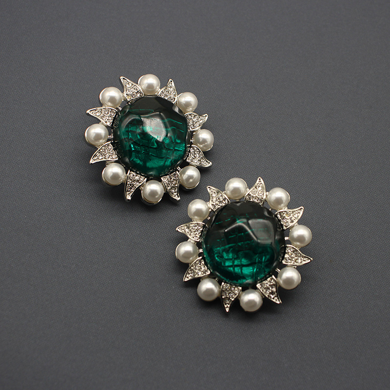 Damen-Schmuck, Sonnenblume, Sonnenblume, Ohrclip, Vintage, Retro, Brosche, gebrauchtes Set, Perlgrün, Gelee glasiert_voghion.com