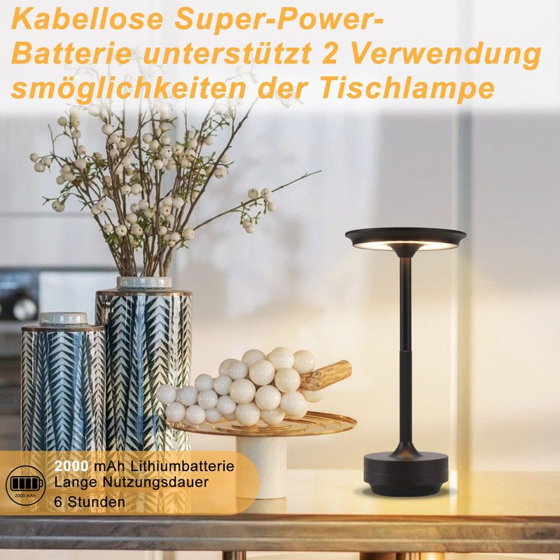 Glitzerlife Tischlampe Kabellos Nachttischlampe Akku - Moderne LED Tischleuchte Touch Dimmbar Lampe Mit USB Aufladbar Schwarz Batterie Tischlampen Für Kinderzimmer_voghion.com
