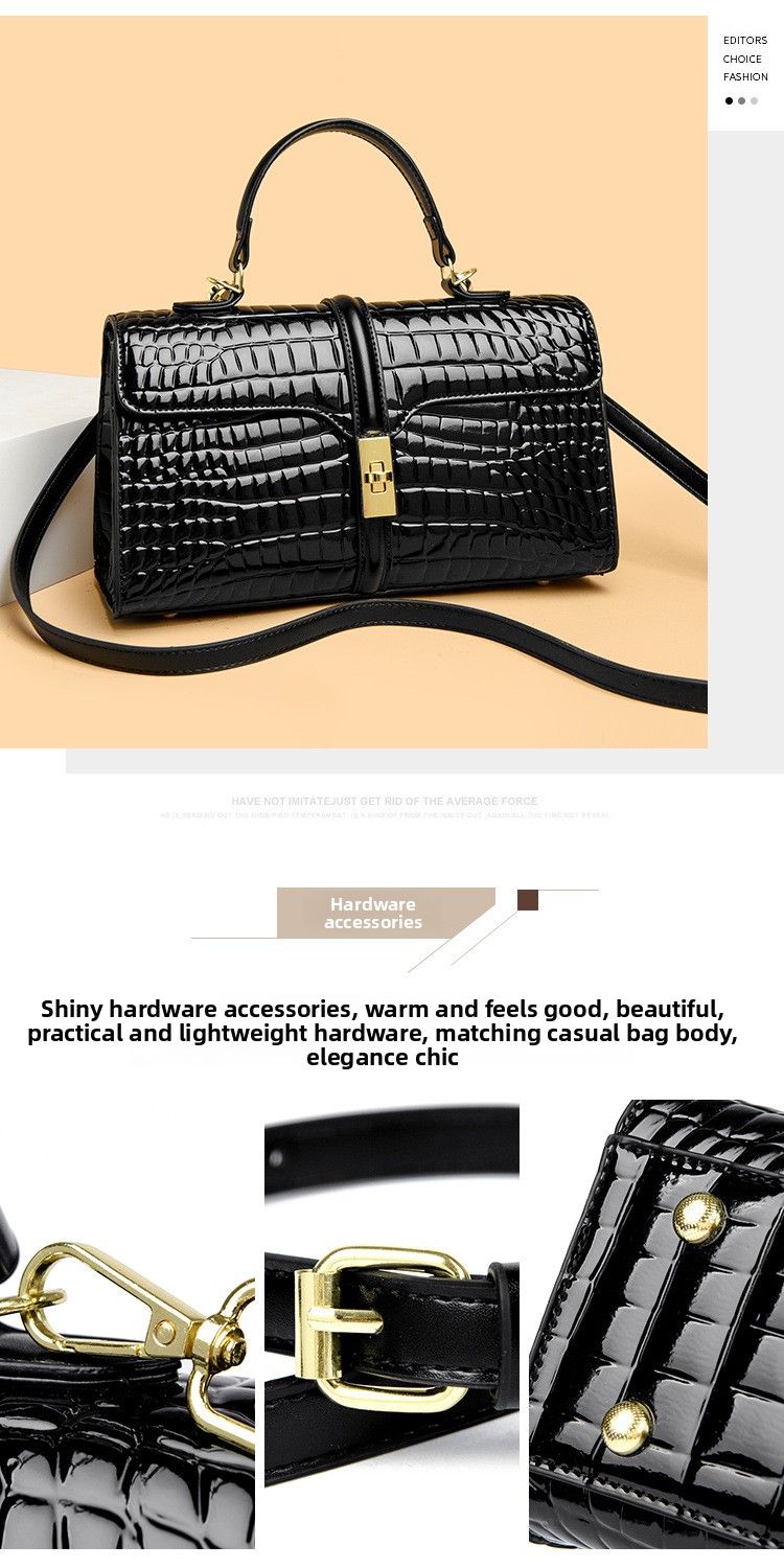 Nuova borsa da donna in pelle verniciata, a tracolla, con motivo coccodrillo_voghion.com