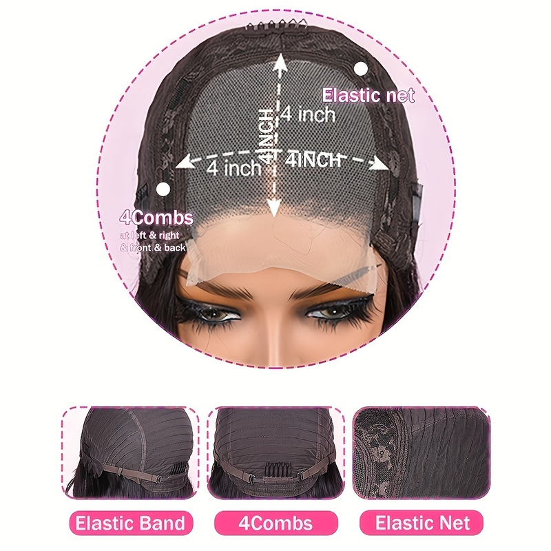 Corps court en dentelle 4*4, noir naturel, respirant, non étouffant, non emmêlé, perruque de cheveux humains_voghion.com