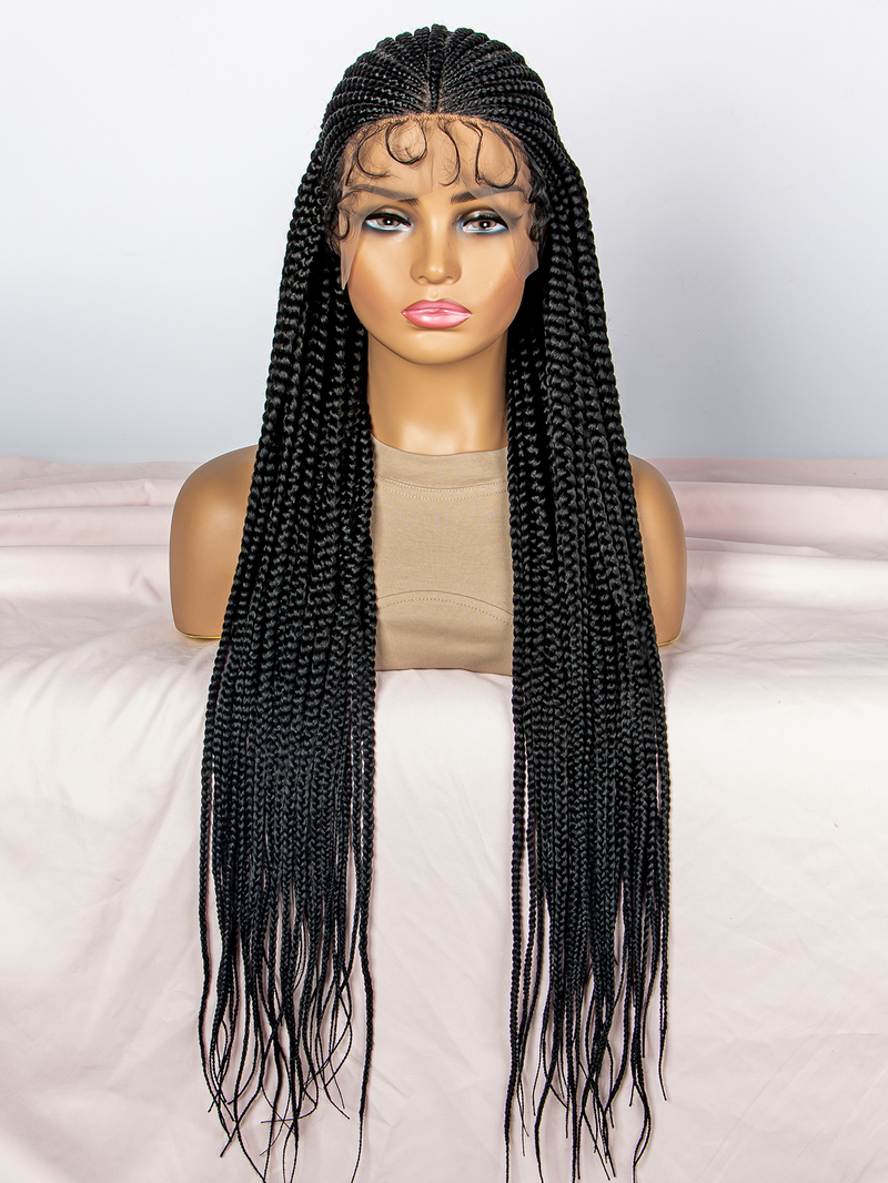 9*6 front lace braid wig head set 200% density hand woven braid head set full head thin braid separated from the middle shape natural fashion_voghion.com