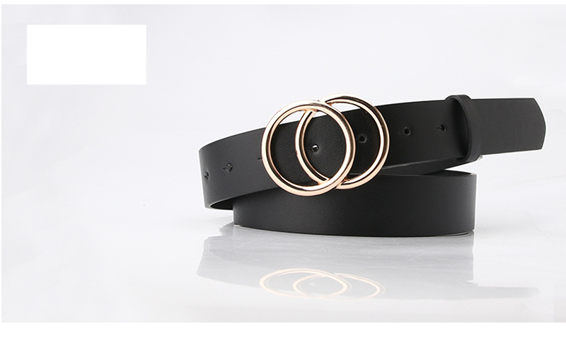 Women's Belts double-ring belt round buckle alloy snap belt student simple trouser belt sweater coat decorative belt_voghion.com