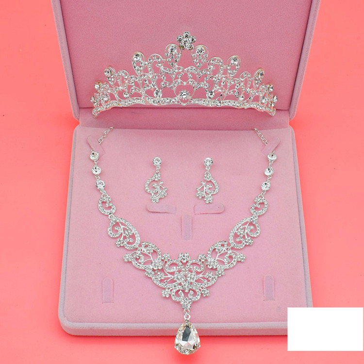 Engros Taobao populært brudesmykke rhinestone halskjede brudekjole tilbehør krone tredelt sett_voghion.com