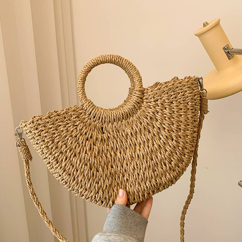 "2024 Borsa da spiaggia / borsa da campeggio in paglia squisita in stile coreano da donna nuova"_voghion.com