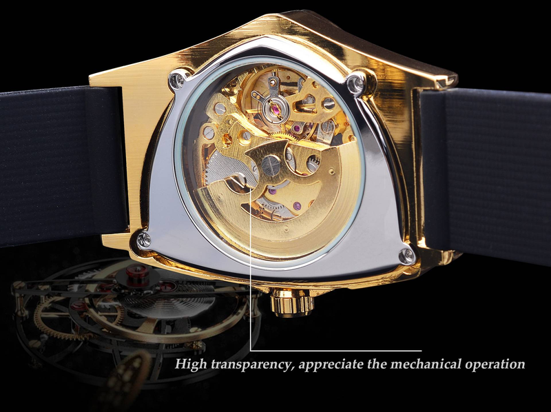 Men's automatic mechanical watch with triangular dial, hollowed out luminous silicone strap, sports watch_voghion.com