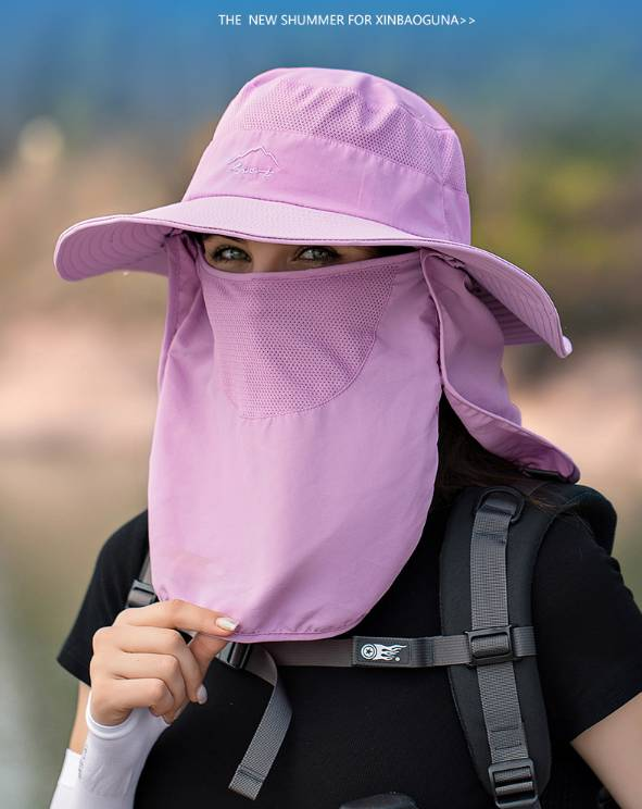 Multi functional sunshade fisherman hat, summer outdoor sunshade fisherman hat, detachable fishing breathable sun hat, women's face covering hat_voghion.com