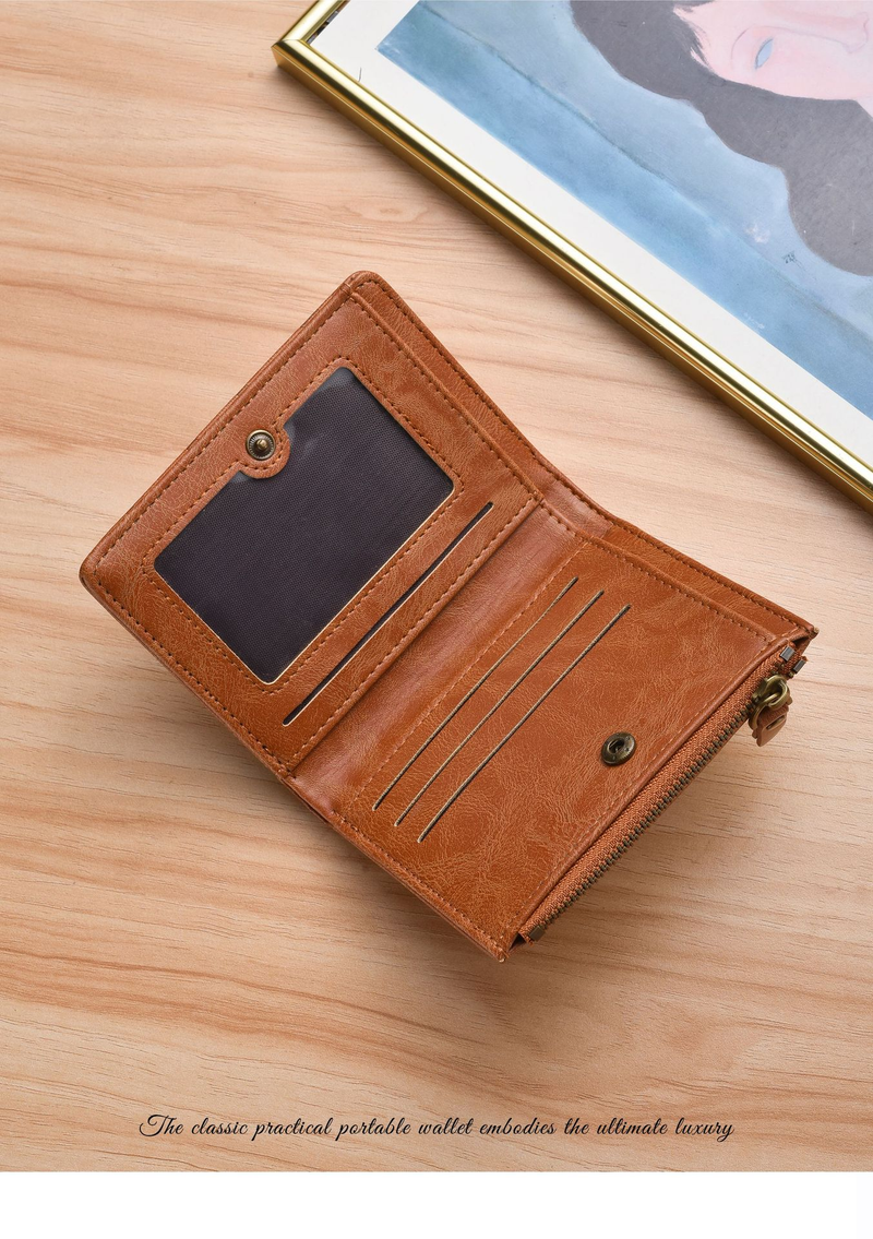 Men's Fashion Short Wallet, Slim Zipper Cash Holder, Multi-Card Slot Large Capacity Horizontal Leather Wallet for Business_voghion.com