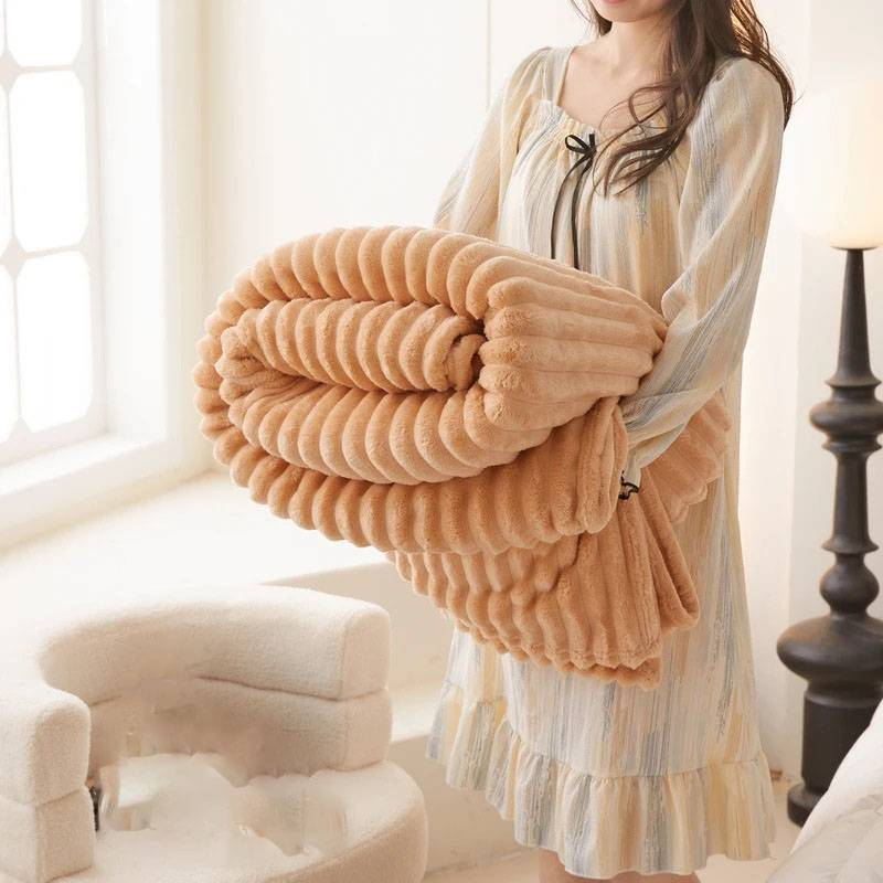 Pure Color Rabbit Plush Drawstring Blanket Single Layer Thick Magic Velvet Single Double Blanket_voghion.com