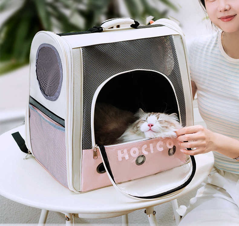 contrast color stitching simple casual breathable backpack large space cat bag outdoor travel pet cat bag supplies_voghion.com