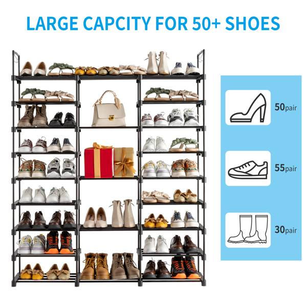 9 Tiers Shoe Rack Storage Organizer Shoe Shelf Organizer For Entryway Holds 50-55 Pairs Shoe, Stackable Shoe Cabinet Shoe Rack_voghion.com