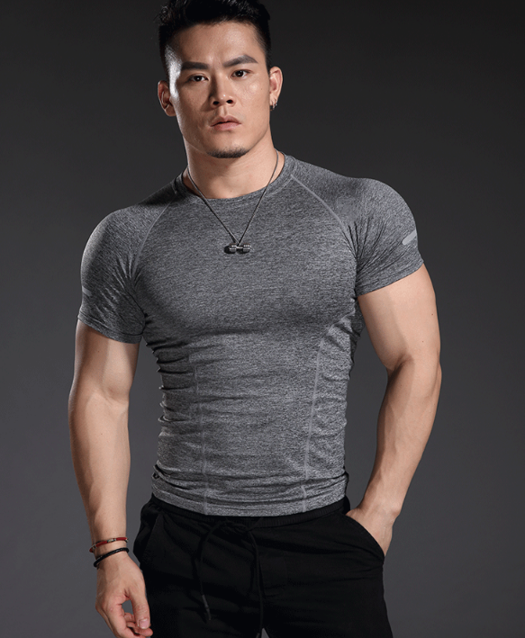 Novas roupas fitness masculinas - Camisa de compressão justa de manga curta e alta elasticidade, camiseta esportiva de corrida elástica e de secagem rápida, camisa de camada de base_voghion.com