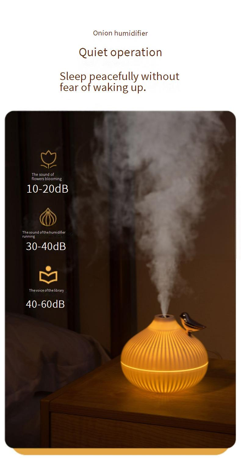 Zwiebelförmiger Luftbefeuchter für Schlafzimmer, Büro und Schreibtisch – Ultraleise, starker Nebelausstoß mit stimmungsvollem Nachtlicht und Aromatherapie-Funktion_voghion.com