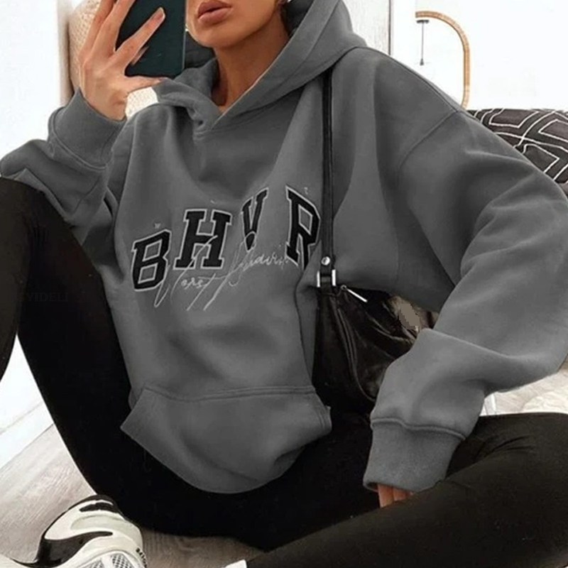 Women's Clothing Game Letter Printing Plus Fleece Warm Long Sleeve Hoodie_voghion.com