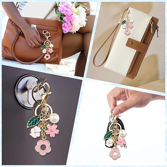 Schlüsselanhänger, Geldbörsenanhänger, süßer Schlüsselanhänger mit Blumenquaste, Handtaschenzubehör für Herren und Damen, Pink_voghion.com