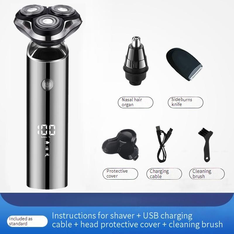 Multi-Grooming Electric Shaver For Men – 3D Floating Heads, 80-Min Runtime, USB Charging, Waterproof & All-in-One Kit (LED Display)_voghion.com