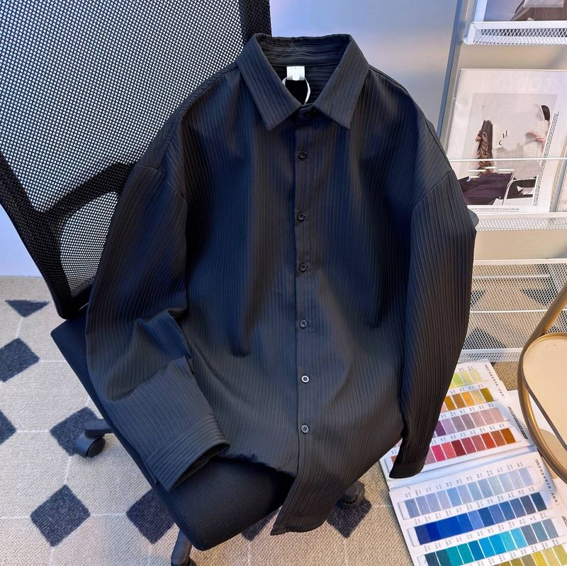Cooling Wrinkle Shirt – Oversized Striped Linen-Look Blouse With Dropped Shoulder_voghion.com