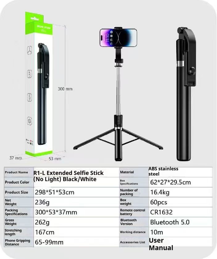 Supporto universale per treppiede anti-vibrazione per telefono con giunto cardanico girevole a 360°, estensibile fino a 1,7 m, luce LED integrata e telecomando - ABS e acciaio inossidabile_voghion.com